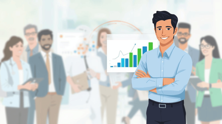 HR leader reviewing healthcare cost savings strategies with happy employees, symbolizing reducing healthcare costs while improving employee satisfaction.