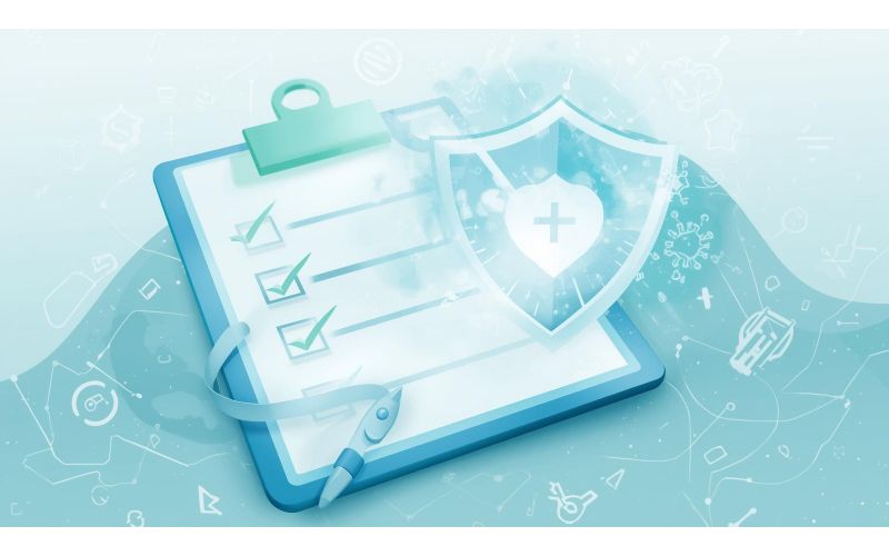 Medical checklist transforming into protective shield representing free preventive mental health screenings for depression and anxiety covered by insurance